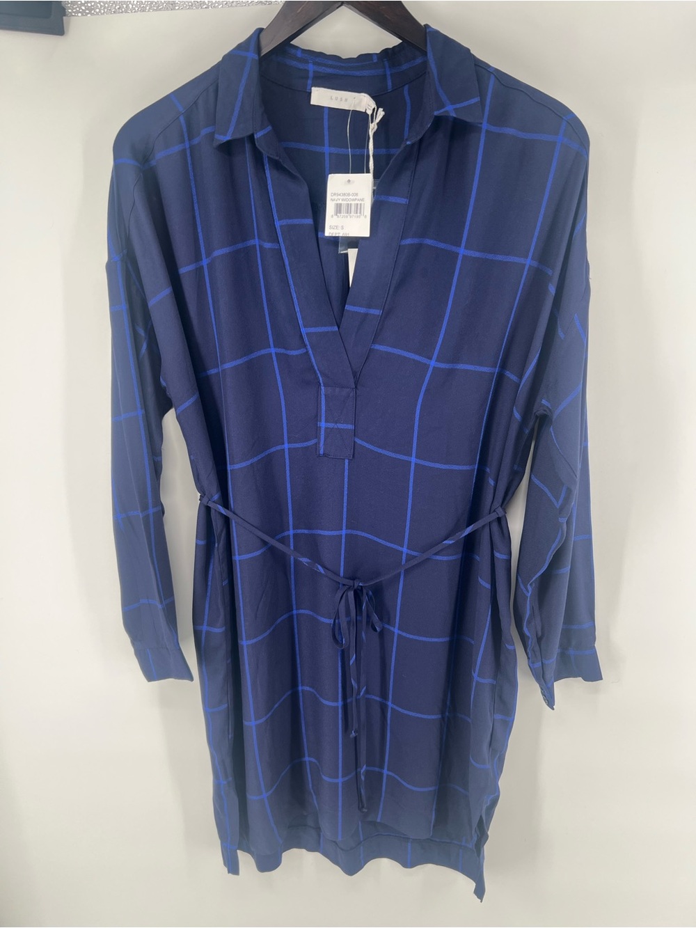 LUSH Navy/Royal Blue, NWT, S, V-neck, tie waist Long Sleeve Dress, Capsule